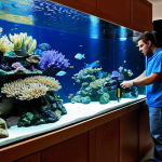 어항 속 미니 산호초 - Setting Up the Tank**

"A person carefully arranging live rock in a newly set up aquarium, with vari...