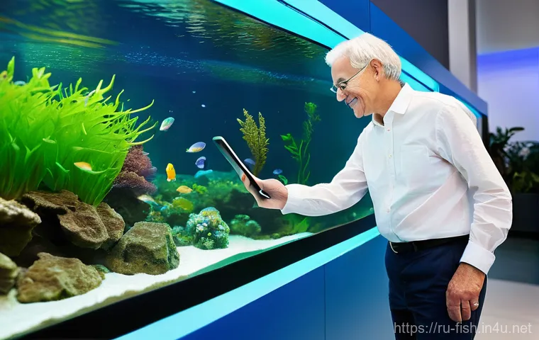 관상어 커뮤니티 사이트 - **Prompt:** "A dedicated aquascaper, appearing to be in their late 30s to early 40s, with a focused ...