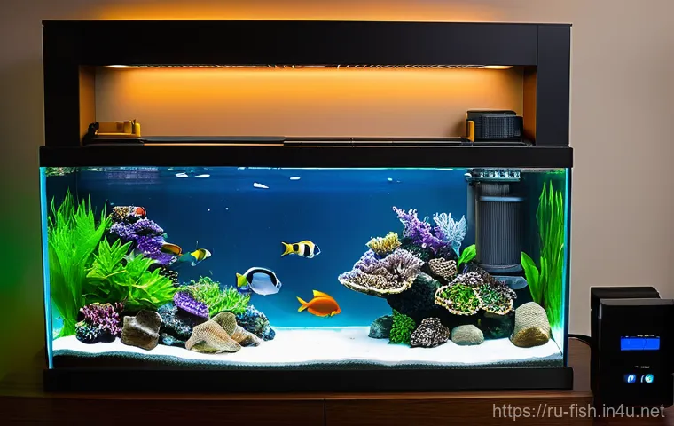 어항 온도 조절 장치 - **Prompt:** A concerned aquarist, a woman in her late 20s, dressed in a casual t-shirt and jeans, ge...