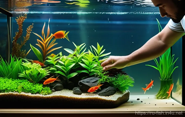 실내 어항 위치 선정 - **Prompt 1: A Tranquil Home Aquarium Scene**
    A cozy, modern living room bathed in soft, diffused...