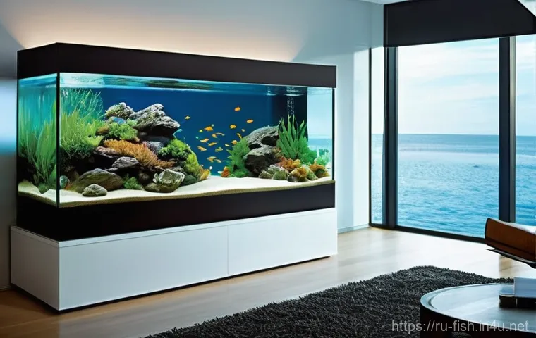 실내 어항 위치 선정 - **Prompt 2: Dedicated Aquarist Performing Gentle Maintenance**
    A close-up shot of a well-groomed...