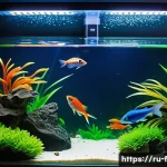 Home 16 어항 온도계 설치법 - A detailed close-up scene of a modern aquarium interior featuring a sleek digital thermometer with a...