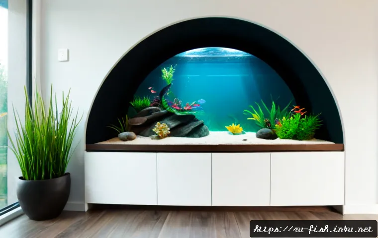 Home 17 어항 레이아웃 디자인 - Photorealistic freshwater aquarium layout in a bright modern Moscow apartment, elegant nature-style ...